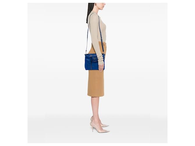 Borsa Prada Vitello Trimmed Tessuto blu - vista 6