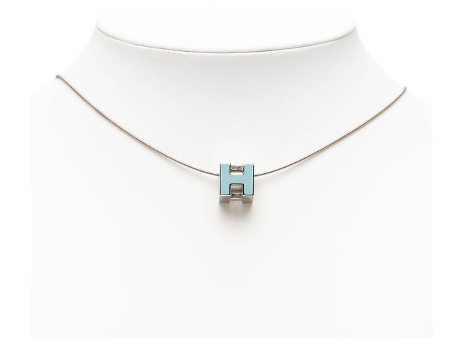Collana con pendente Cage D in lacca placcata palladio blu Hermès - vista 5