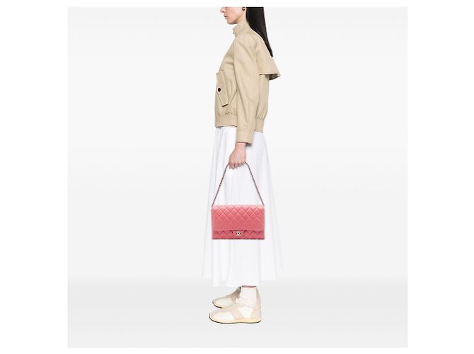 Clutch Chanel CC in agnello trapuntato rosa con catena, borsa a tracolla - vista 6