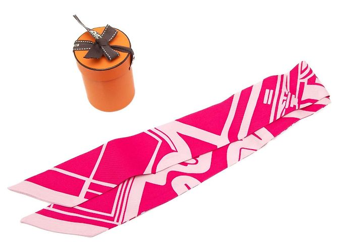 Rosa Hermès Les Coupes Tattoo Twilly Seidentuch Pink - Ansicht 6