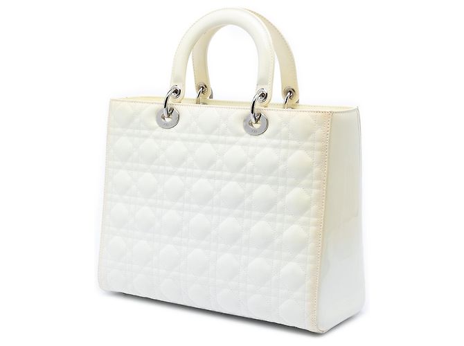 Borsa Lady Dior in agnello cannage bianco di grandi dimensioni - vista 2