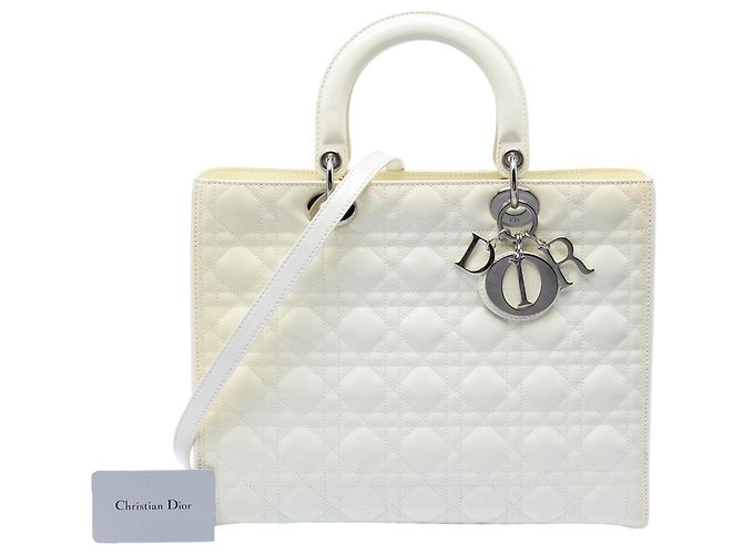 Borsa Lady Dior in agnello cannage bianco di grandi dimensioni - vista 7