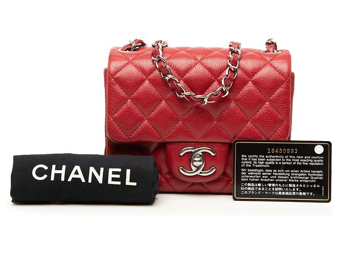 Borsa a tracolla Chanel Mini Square Classic Caviar con patta singola rossa Rosso - vista 7