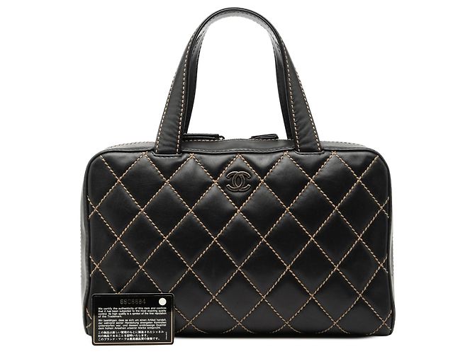 Borsa Chanel CC in agnello nero con cuciture wild stitch - vista 8