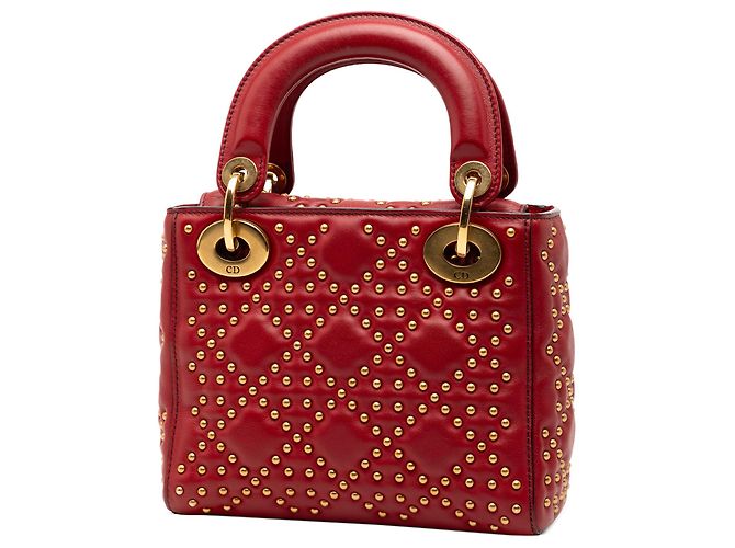 Lady Dior Mini Satchel aus rotem Lammleder mit Cannage-Steppung und Nieten - Ansicht 2