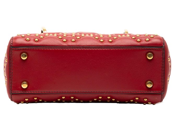 Lady Dior Mini Satchel aus rotem Lammleder mit Cannage-Steppung und Nieten - Ansicht 3