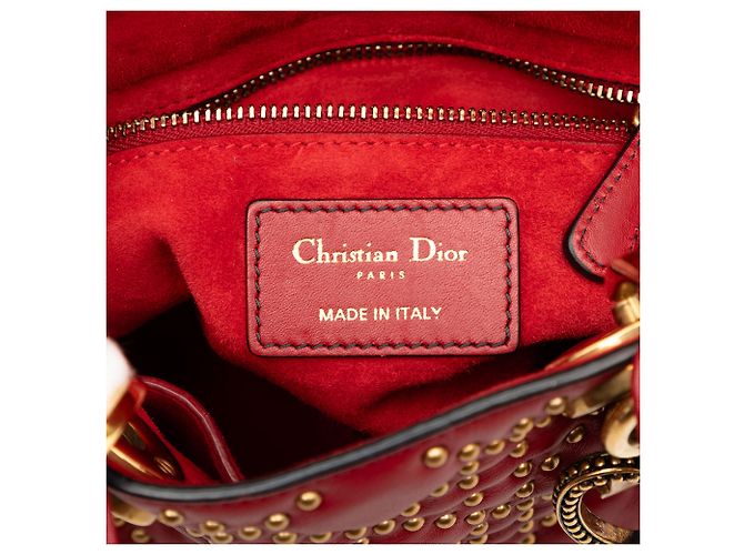 Lady Dior Mini Satchel aus rotem Lammleder mit Cannage-Steppung und Nieten - Ansicht 5