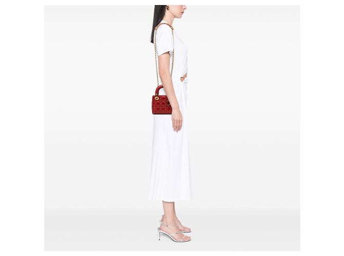 Lady Dior Mini Satchel aus rotem Lammleder mit Cannage-Steppung und Nieten - Ansicht 7