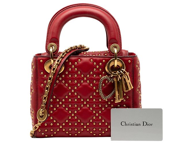 Lady Dior Mini Satchel aus rotem Lammleder mit Cannage-Steppung und Nieten - Ansicht 8
