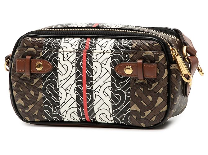 Borsa a tracolla Burberry TB Monogram E-Canvas Stripe marrone - vista 2