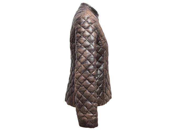 Braune Moncler Steppjacke aus Leder Designer Größe 1 - Ansicht 3