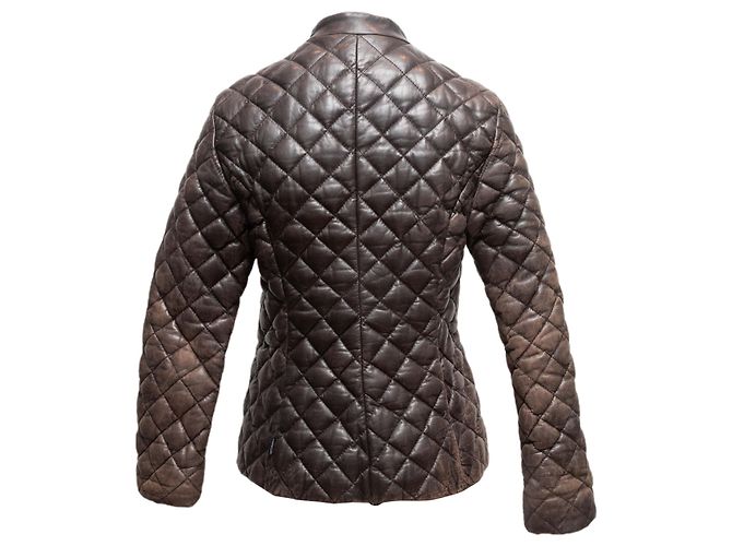 Braune Moncler Steppjacke aus Leder Designer Größe 1 - Ansicht 4