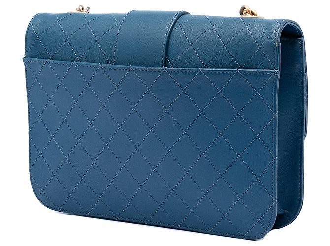 Chanel Large Quilted Sheepskin Front Chain Flap Umhängetasche Blau - Ansicht 2