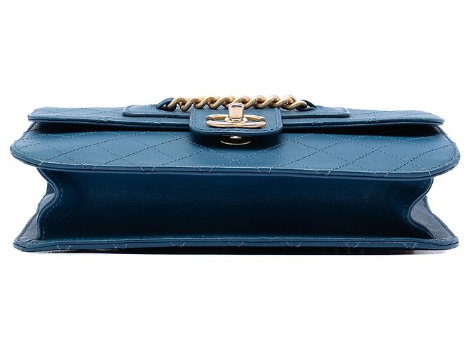 Chanel Large Quilted Sheepskin Front Chain Flap Umhängetasche Blau - Ansicht 3