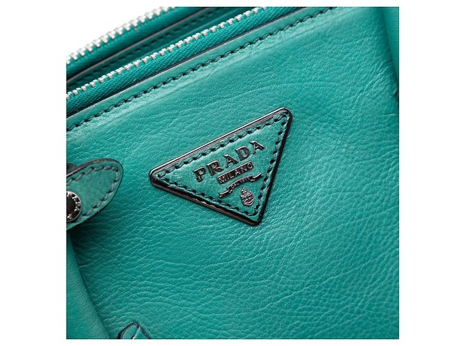 Double Bolso satchel Prada Glace Calf verde con dos bolsillos y doble asa - vista 5