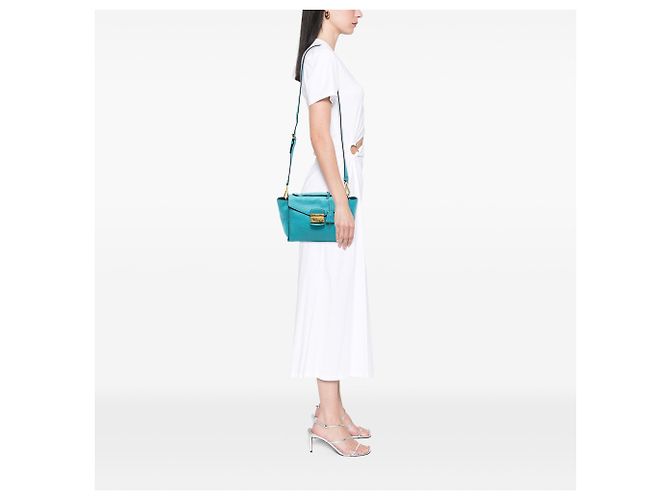 Borsa Blue Prada Vitello Daino Sound Lock - vista 7