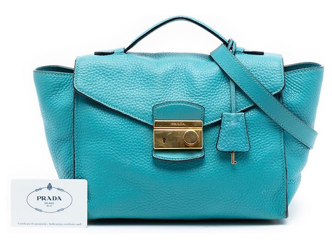 Borsa Blue Prada Vitello Daino Sound Lock - vista 8