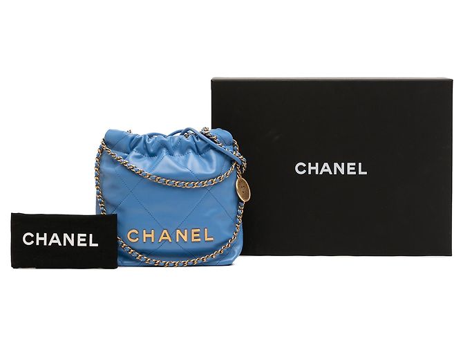 Borsa a mano Chanel Mini Shiny Calfskin 22 blu - vista 7