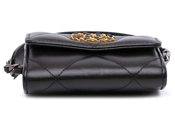Portafoglio monete e borsa a tracolla Chanel 19 in agnello nero con catena - vista 3