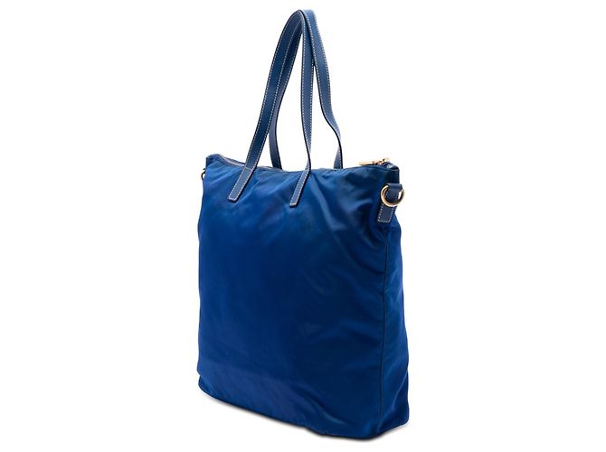 Borsa Tote Convertible con Zip Blu Prada Tessuto - vista 2