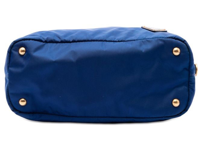 Borsa Tote Convertible con Zip Blu Prada Tessuto - vista 3