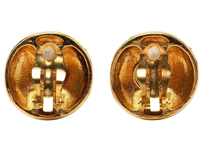 Orecchini a clip rotondi Chanel CC placcati oro e strass D'oro - vista 2