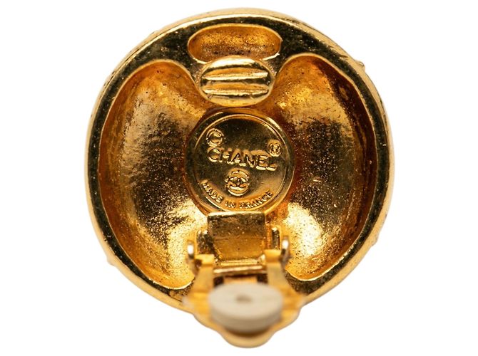 Orecchini a clip rotondi Chanel CC placcati oro e strass D'oro - vista 3
