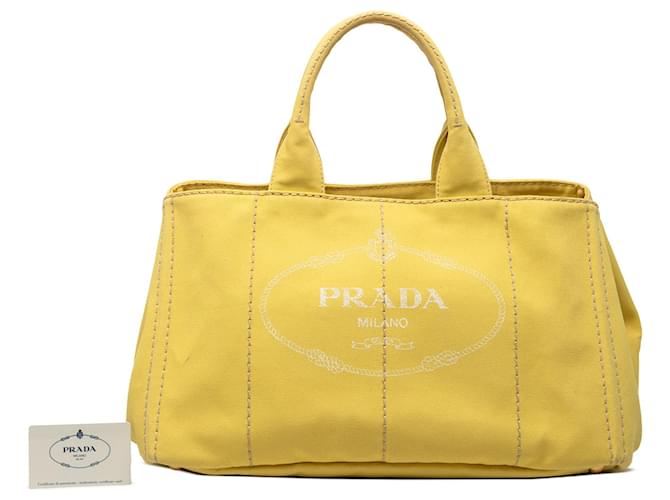 Tote Borsa Prada Large Canvas Canapa Logo gialla Giallo - vista 9