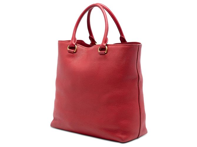 Borsa Tote Convertibile con Tasca Anteriore in Vitello Daino Rosso Prada - vista 2