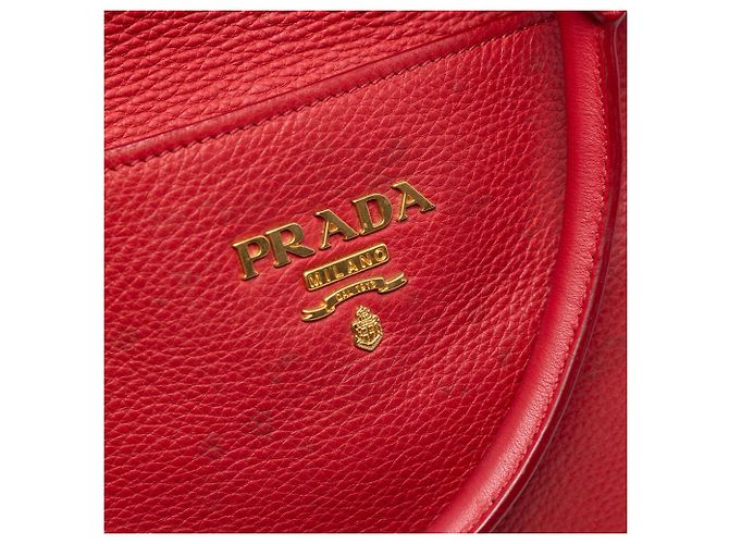 Borsa Tote Convertibile con Tasca Anteriore in Vitello Daino Rosso Prada - vista 5