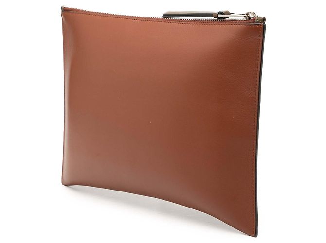 Pochette e borsa a mano piatta in pelle marrone con Anagramma LOEWE - vista 2