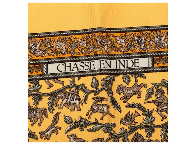 Sciarpa in seta gialla Hermès Chasse en Inde 42 Scarves Giallo - vista 4
