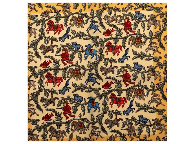 Sciarpa in seta gialla Hermès Chasse en Inde 42 Scarves Giallo - vista 6