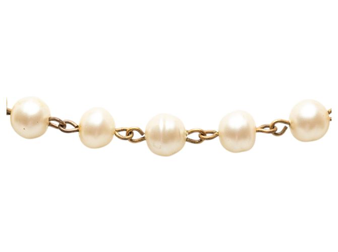 Collar de doble vuelta chapado en oro con perlas falsas Chanel CC Gold Dorado - vista 2
