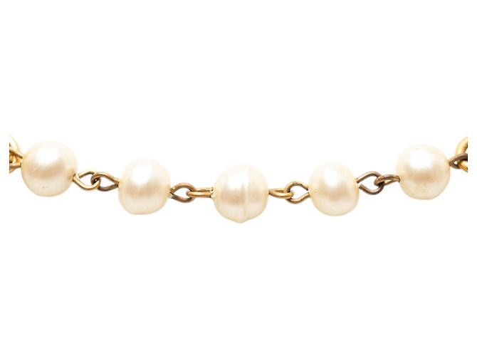 Collar de doble vuelta chapado en oro con perlas falsas Chanel CC Gold Dorado - vista 3