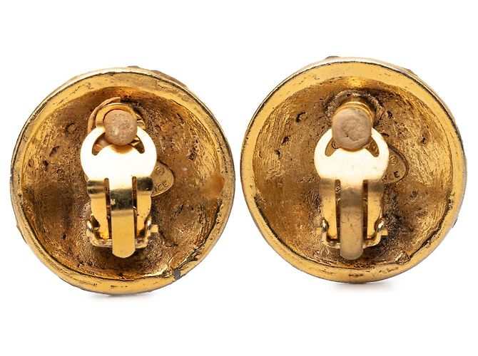 Orecchini a clip rotondi Chanel CC placcati oro e strass D'oro - vista 2