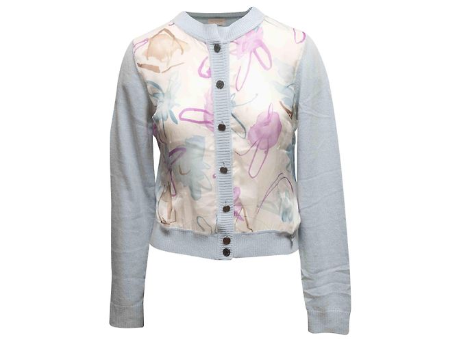 Valentino Garavani Hellblauer & mehrfarbiger Valentino Wollmischung Cardigan mit Blumenmuster Größe US S - Ansicht 2