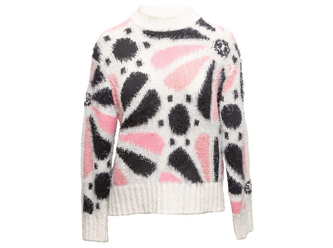 Chanel 2023 Kaschmir-Seiden-Mischung Pullover mit floraler Intarsien-Optik in Weiß & Multicolor Größe FR 36 - Ansicht 2