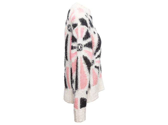 Chanel 2023 Kaschmir-Seiden-Mischung Pullover mit floraler Intarsien-Optik in Weiß & Multicolor Größe FR 36 - Ansicht 3