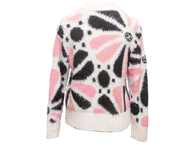 Chanel 2023 Kaschmir-Seiden-Mischung Pullover mit floraler Intarsien-Optik in Weiß & Multicolor Größe FR 36 - Ansicht 4