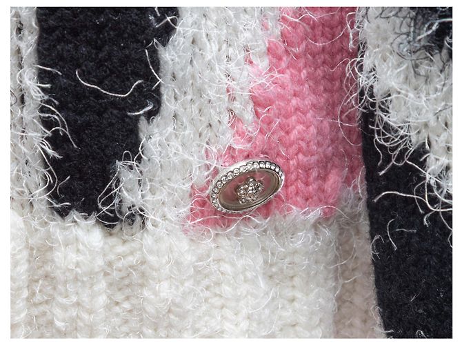 Chanel 2023 Kaschmir-Seiden-Mischung Pullover mit floraler Intarsien-Optik in Weiß & Multicolor Größe FR 36 - Ansicht 7