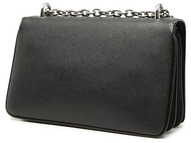 Borsa a tracolla con catena in Saffiano e Tessuto nero Prada - vista 2