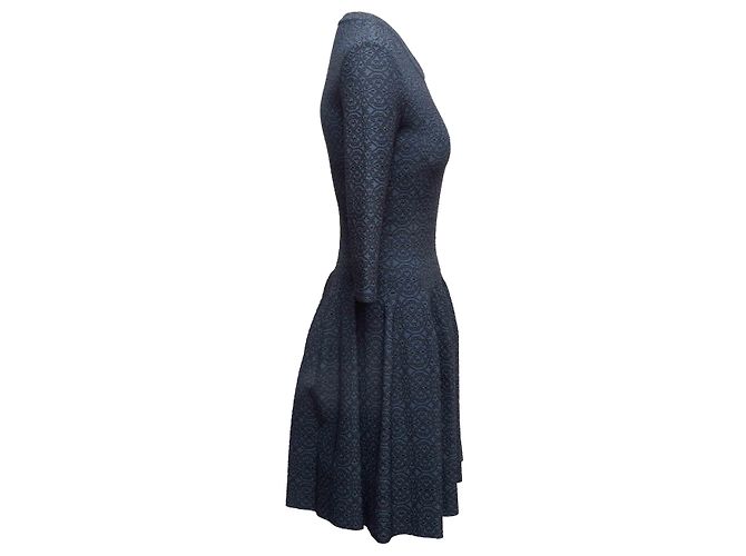 Alaïa Navy & Black Alaia gemustertes Dreiviertelärmel Fit & Flare Kleid Größe FR 40 - Ansicht 3