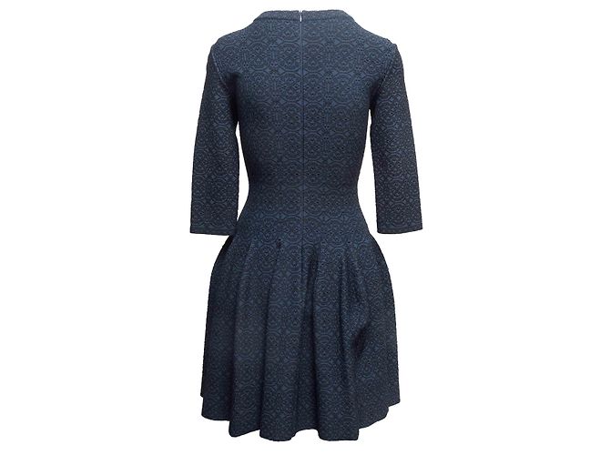 Alaïa Navy & Black Alaia gemustertes Dreiviertelärmel Fit & Flare Kleid Größe FR 40 - Ansicht 4