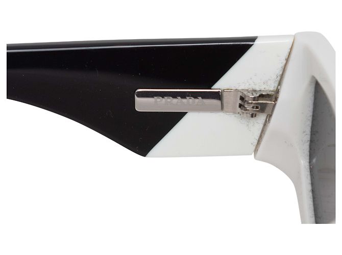 White & Black Prada Color Block Rectangular Sunglasses - view 3
