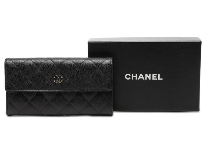 Cartera larga Chanel CC acolchada en caviar negro - vista 8