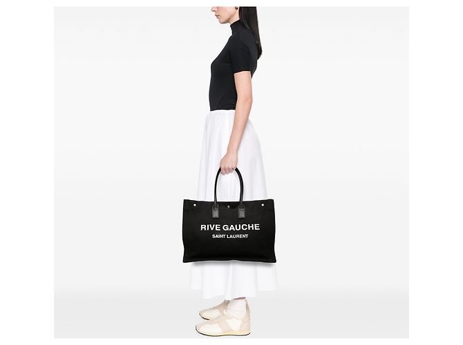 Tote Rive Gauche in tela nera Saint Laurent Large Nero - vista 7