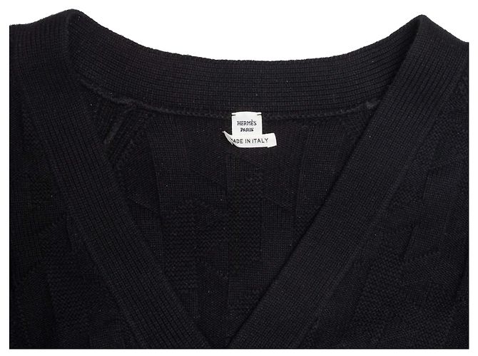 Schwarzer Hermès Cardigan aus Virgin Wool mit Hahnentritt-Muster Größe FR 36 - Ansicht 4