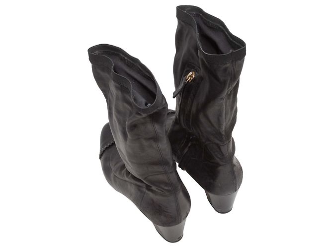 Chanel Cap-Toe CC Mid-Calf Stiefel Schwarz Größe 41 - Ansicht 3