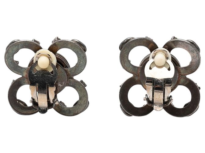 Orecchini clip Chanel in ottone argentato con cabochon in smalto e strass Argento - vista 2